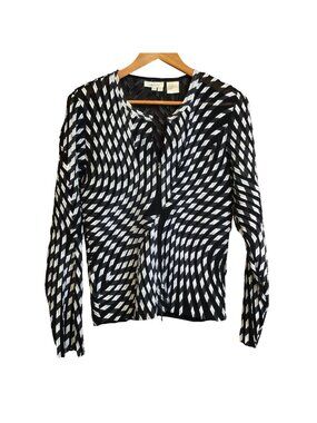Andrea Rosati Black & White Optical Illusion Blouse Size 8 Whimsical Semi Sheer